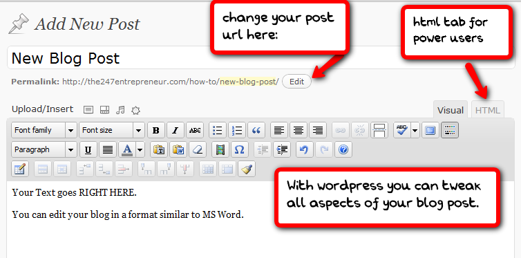 wordpress makes creating a blog post easy. blog post 10 Reasons why you should switch to Wordpress.org